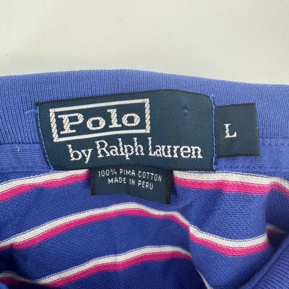 Polo Ralph Lauren Mens Large Pima Cotton Striped Polo Shirt Blue Pink White